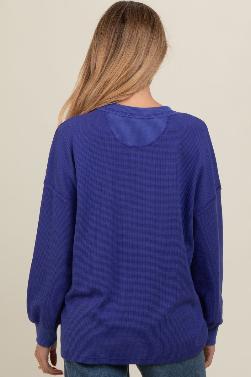 Baby Blue Waffle Knit Top With Floral Sleeves