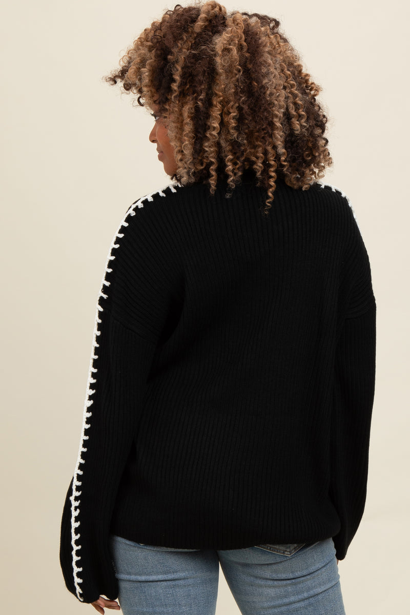 Cropped Jumper with Contrast Stitching in Black
