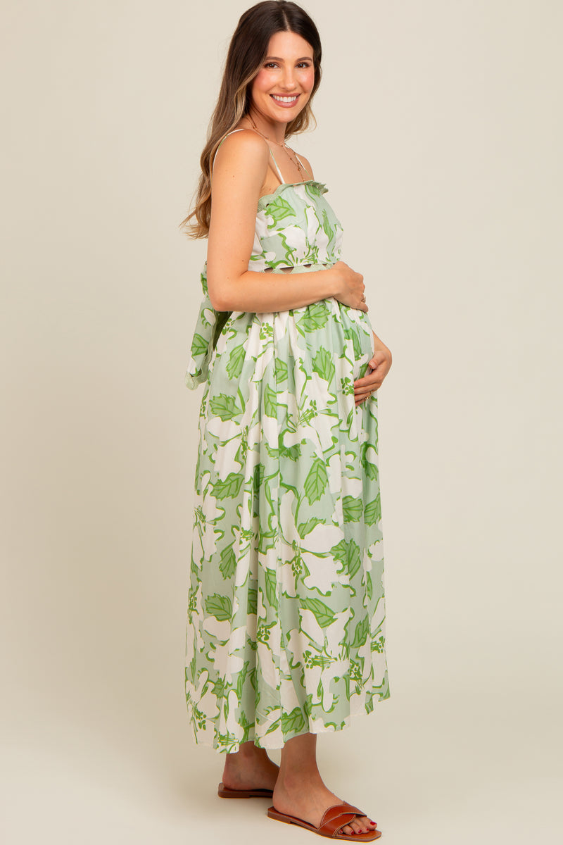Navy Floral Cutout Tie Back Maternity Midi Dress