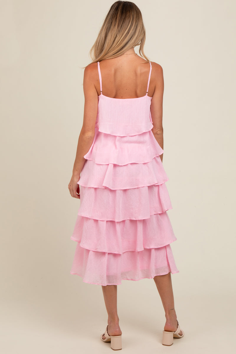 Light Pink Floral Print Woven Maternity Midi Dress