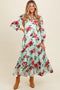 Mint Floral V-Neck Tiered Maternity Midi Dress