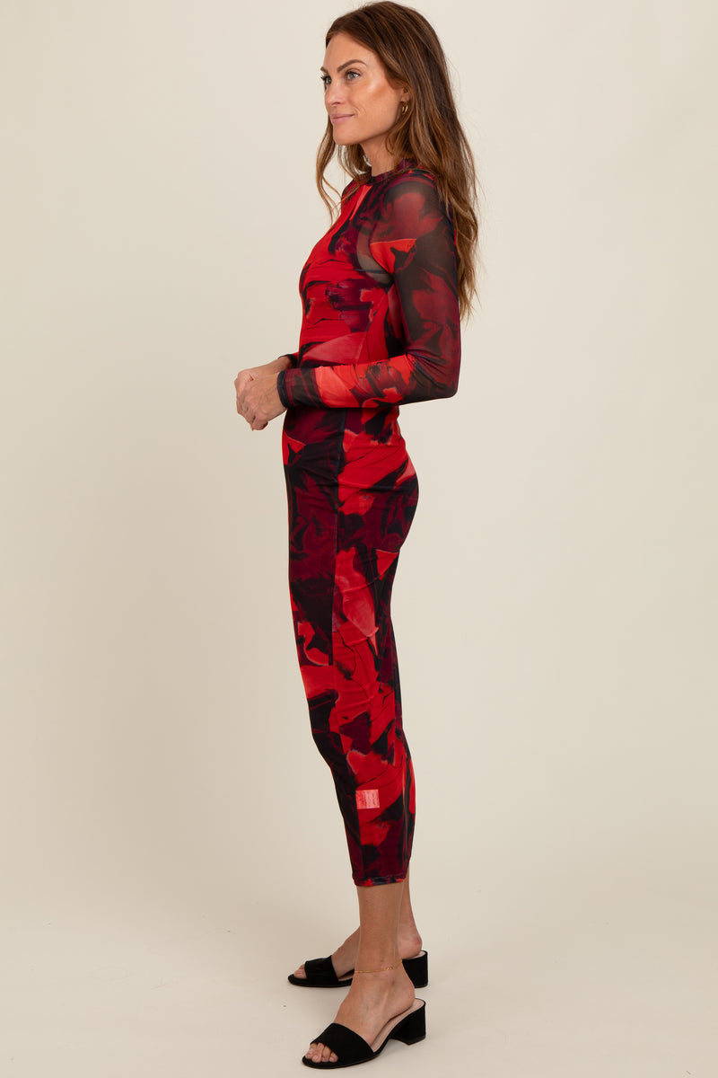 Burgundy Abstract Print Mesh Maxi Dress – PinkBlush