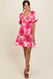 Fuchsia Floral Puff Sleeve Dress