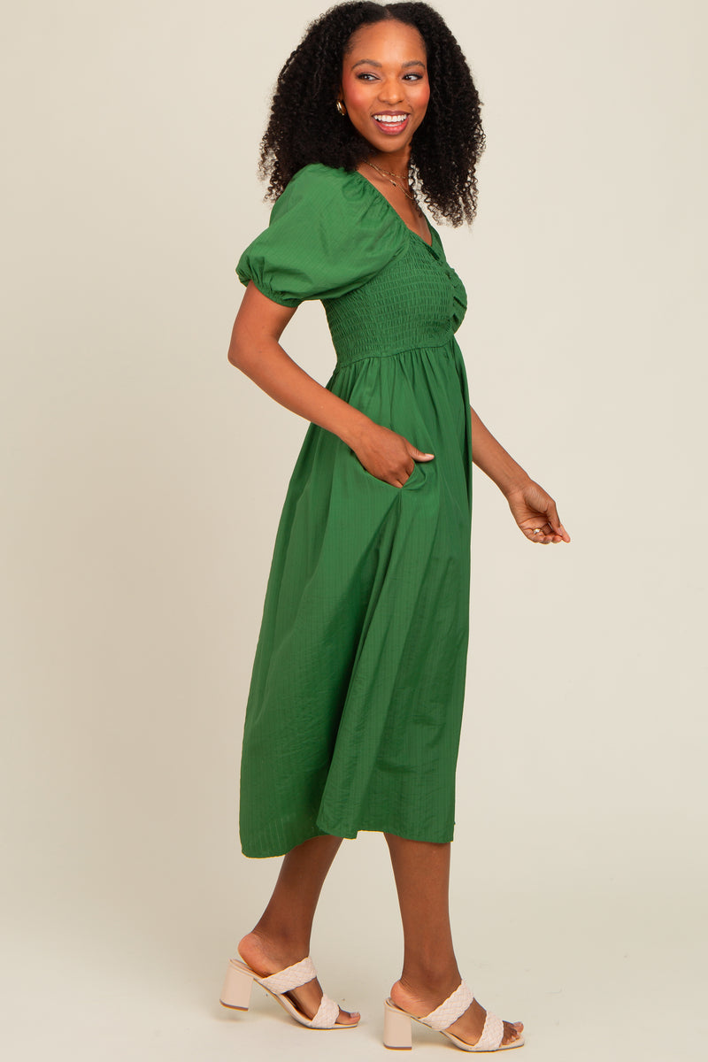 Embroidery Floral Midi Dress (Forest Green)