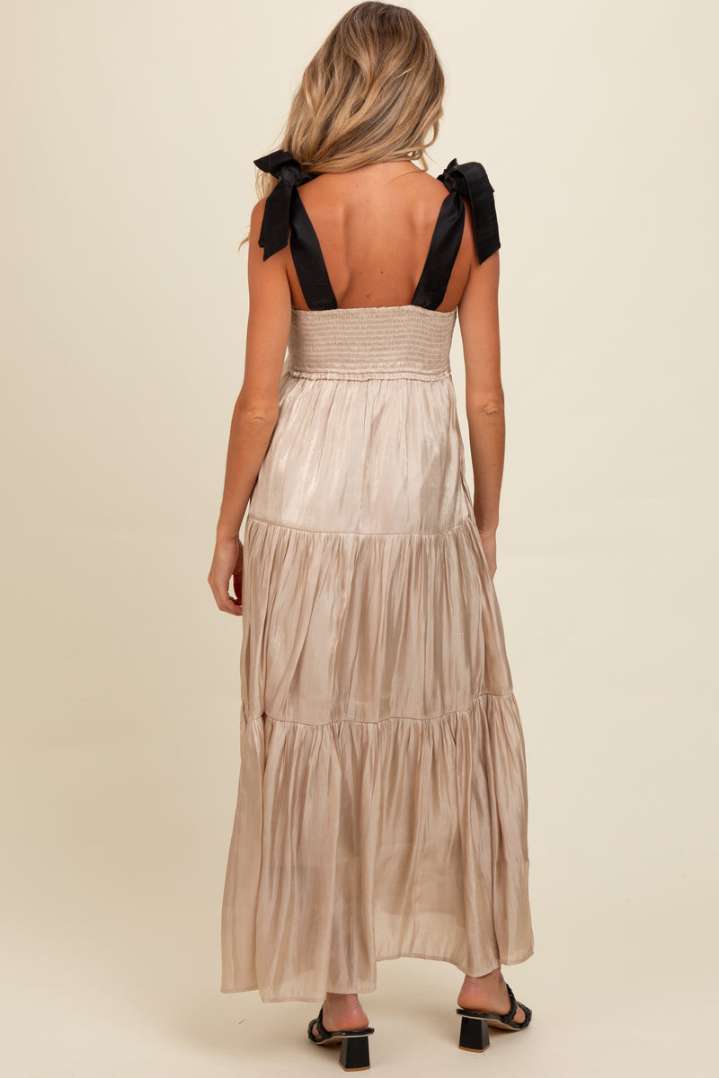 Santa Monica String Tie Maxi Dress Beige