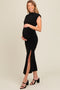 Black Ruched Mock Neck Maternity Slit Midi Dress