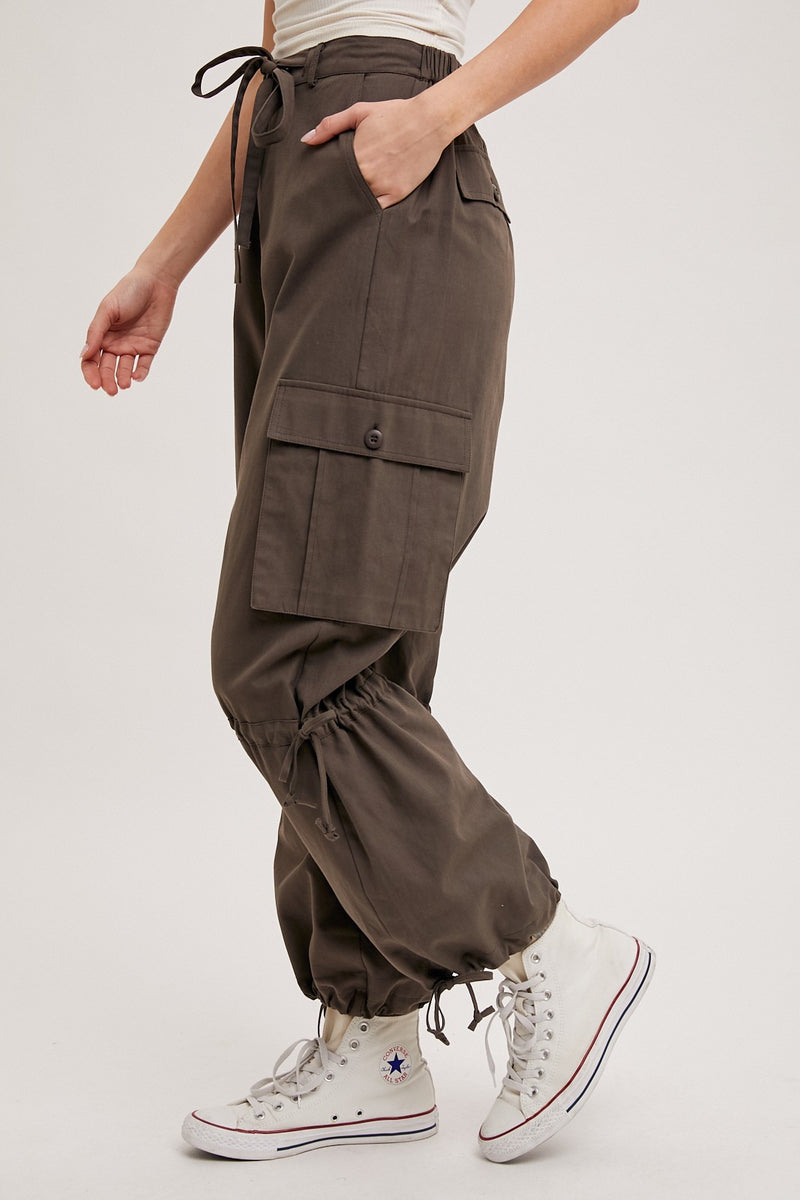 Wide Leg Drawstring Black Cargo Pants main image 1