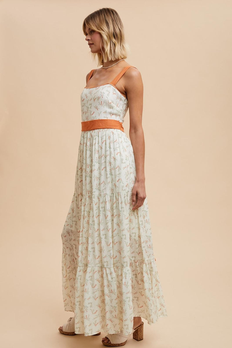 Ailish Backless Flower Ruch Maxi Dress In Orange
