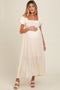 Cream Smocked Puff Sleeve Maternity Maxi Dress