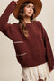 Brown Striped Mixed Cable Knit Sweater