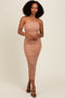 Mocha Embellished Mesh Strapless Ruched Dress
