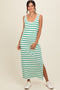 Green Striped Sleeveless Side Slit Maxi Dress