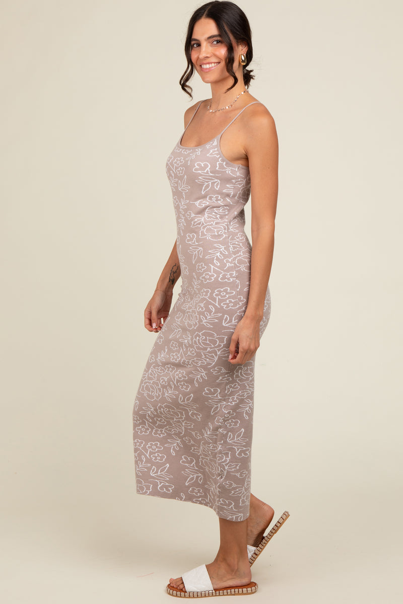 Beige Floral Lace Midi Dress main image 1