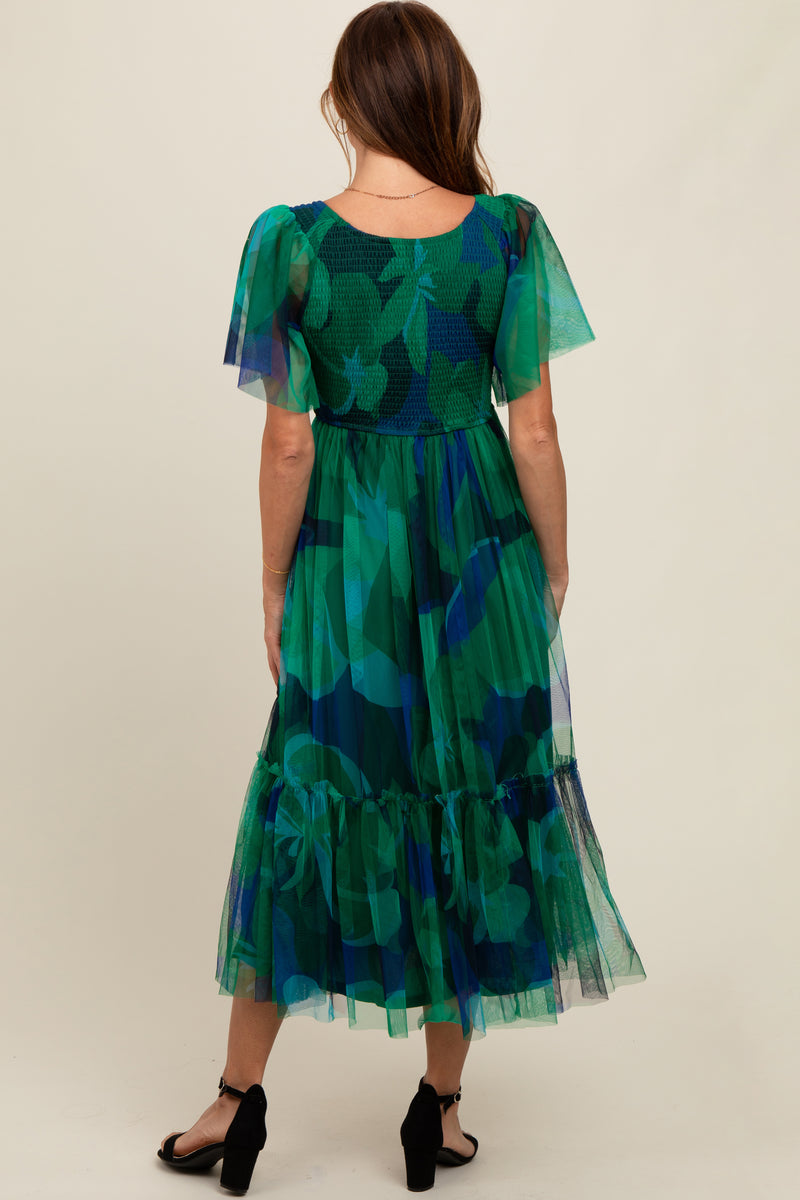 Mabo Midi Dress In Navy With Rust Leaf