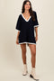 NavyContrast Trim Deep V-Neck Romper