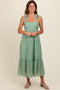 Light Olive Gingham Shoulder Tie Dress