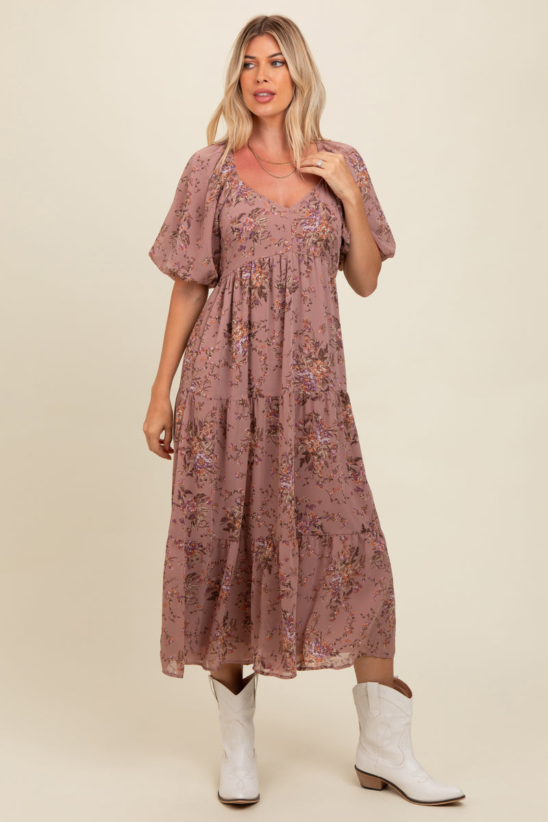 Daisy Print Puff Sleeve Tiered Maxi Dress main image 0