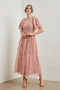 Pink Floral Embroidered Ruffle Tulle Midi Dress