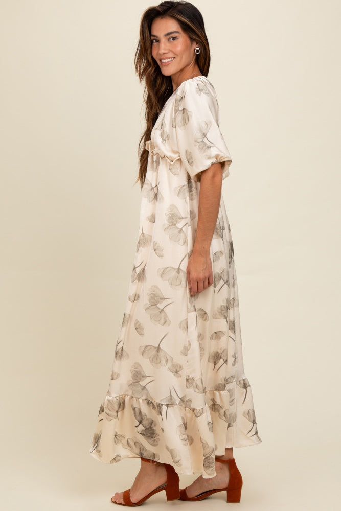 Floral Smocked Ruffle Maxi Dress in Cream main image 1