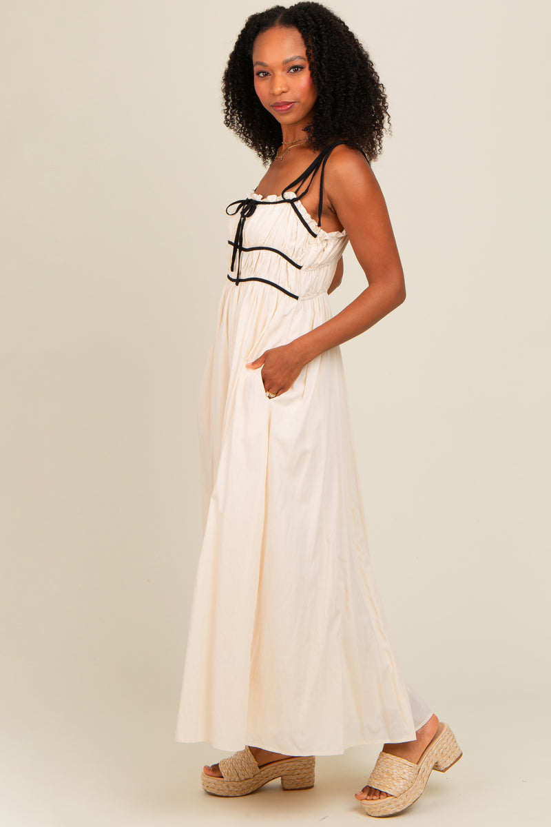 Cream Contrast Ribbon Trim Maxi Dress – PinkBlush