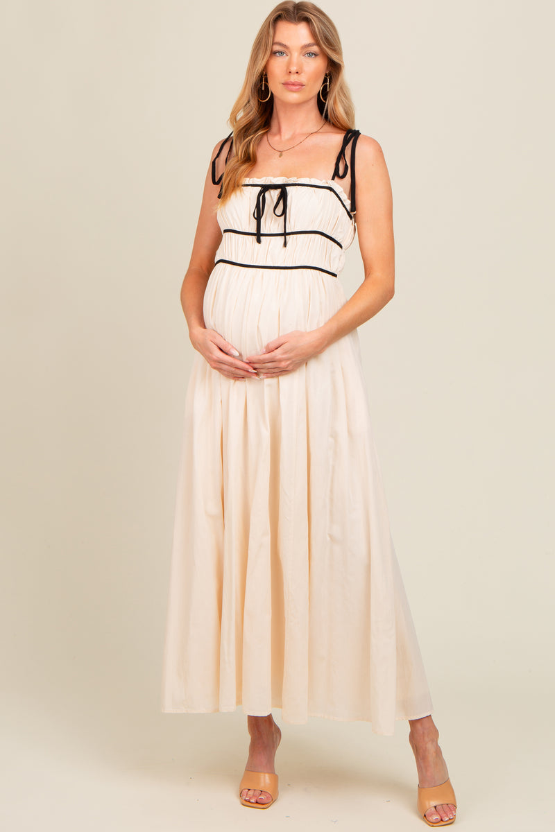 Cream Contrast Ribbon Trim Maternity Maxi Dress – PinkBlush