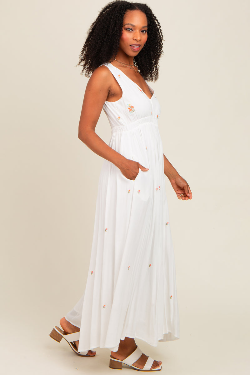 Lovingly Maxi Shirt Dress in White with Multi Floral main image 1