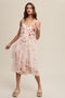 Blush Romantic Floral Print Midi Dress With Drapey Mesh