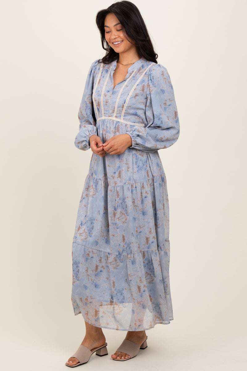 Light Blue Floral Lace Trim Maxi Dress – PinkBlush