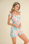 Pink Baby Blue Floral Romper With Scallop Stitch Trim