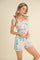 Pink Baby Blue Floral Romper With Scallop Stitch Trim