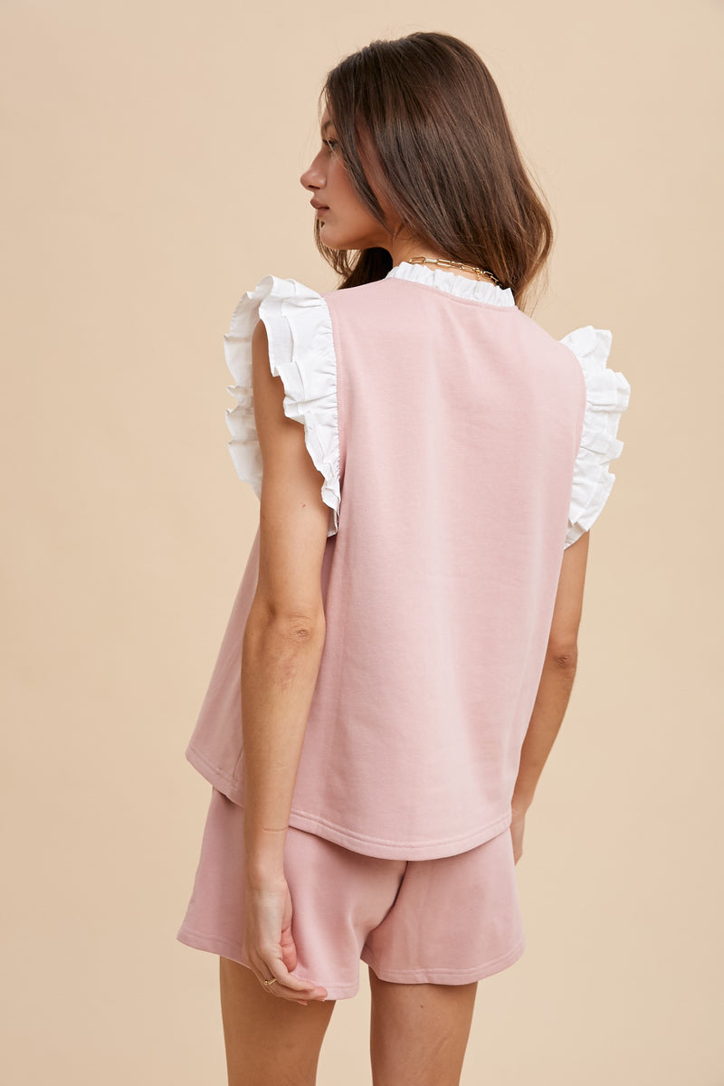 Bright Pink Ruffled Short Sleeve Plus Size Top main image 0