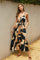 Camel Abstract Print Sash Tie Maxi Dress