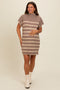 Mocha Striped Knit Contrast Stitch Maternity Mini Dress