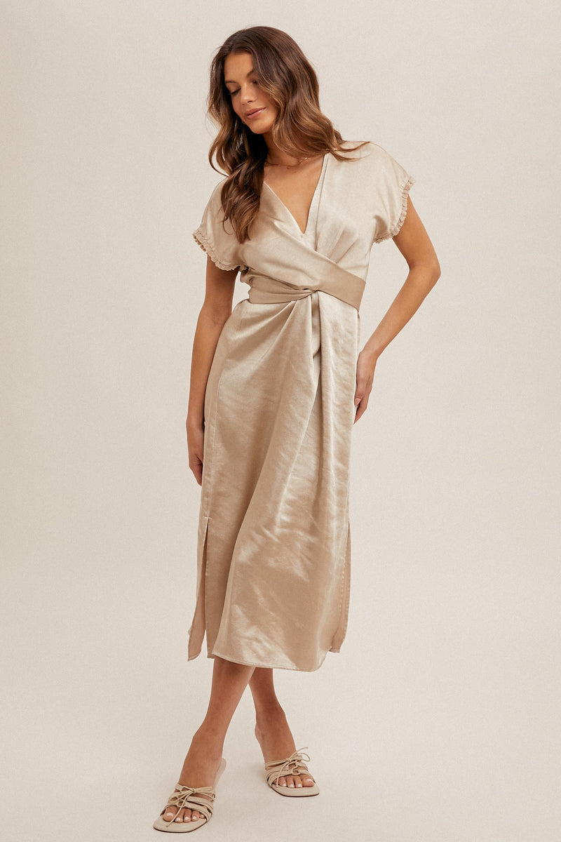 Prue Halterneck Midi Dress Beige
