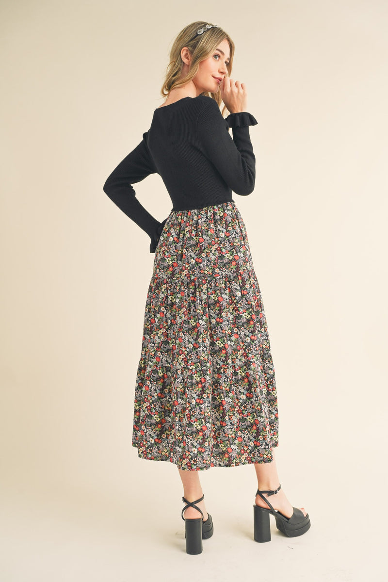 Inverno Knit Midi Dress Painterly Floral Print