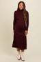 Brown Ruffle Mock Neck Long Sleeve Maternity Midi Dress