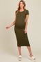 Olive Short Sleeve Rib Knit Maternity Midi Dress