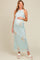 Light Blue Floral Mesh Overlay Maternity Midi Dress