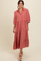 SalmonTiered Button Down Midi Dress