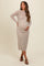 Beige Shimmer Mesh Long Sleeve Ruched Maternity Midi Dress