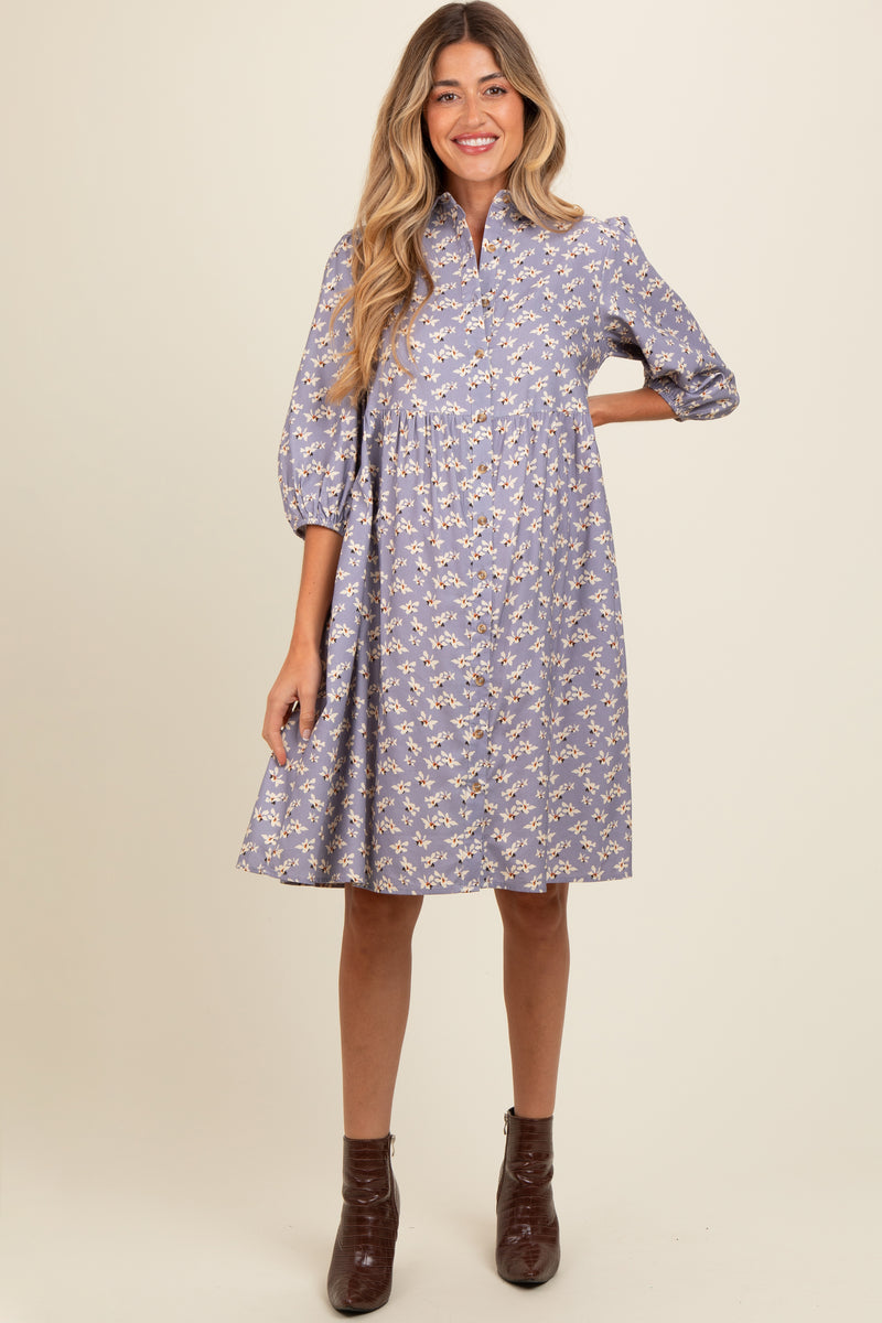 EXP - Lavender Floral print cotton Maternity Dress