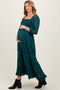 Forest Green Textured Overlay Smocked Ruffled Hem Maternity Maxi Dress