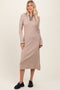 Beige Ribbed Contrast Trim Polo Midi Sweater Dress