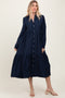 Navy Button Down Long Sleeve Midi Shirt Dress