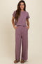 Mauve Basic Tee And Wide Leg Pant Set