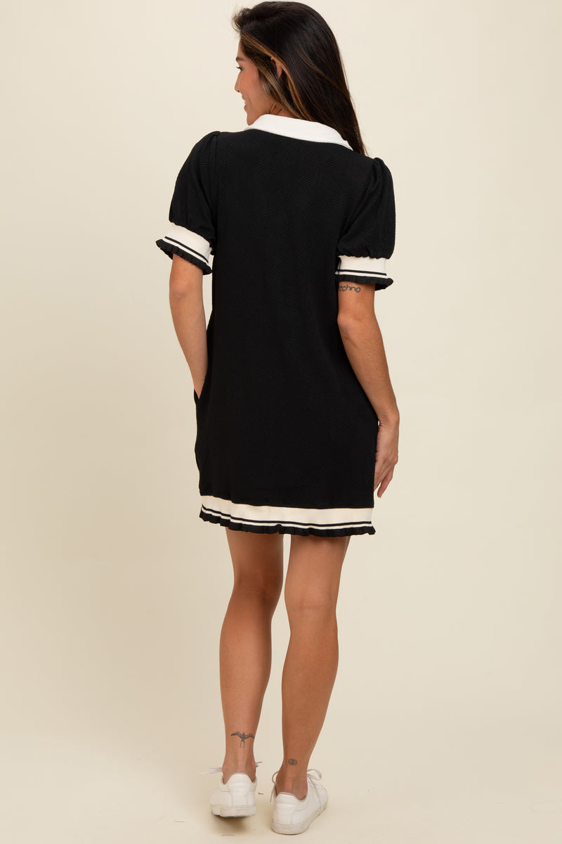 Black Knit Contrast Collar Mini Dress main image 1