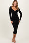 Black Deep V-Neck Midi Sweater Dress