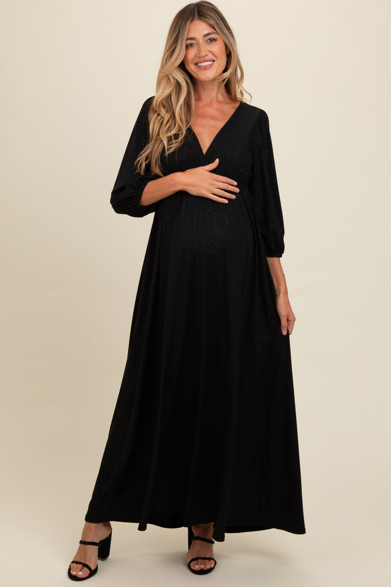 Black Glitter V-Neck Maternity Maxi Dress – PinkBlush