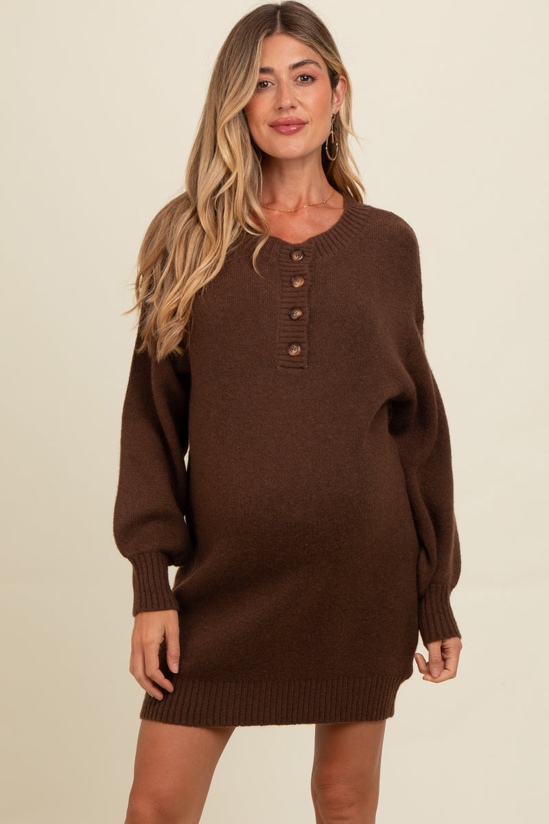 Black Half Button Up Maternity Sweater main image 1