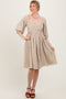 Cream Floral Pleated Bodice Lace Trim Midi Dress